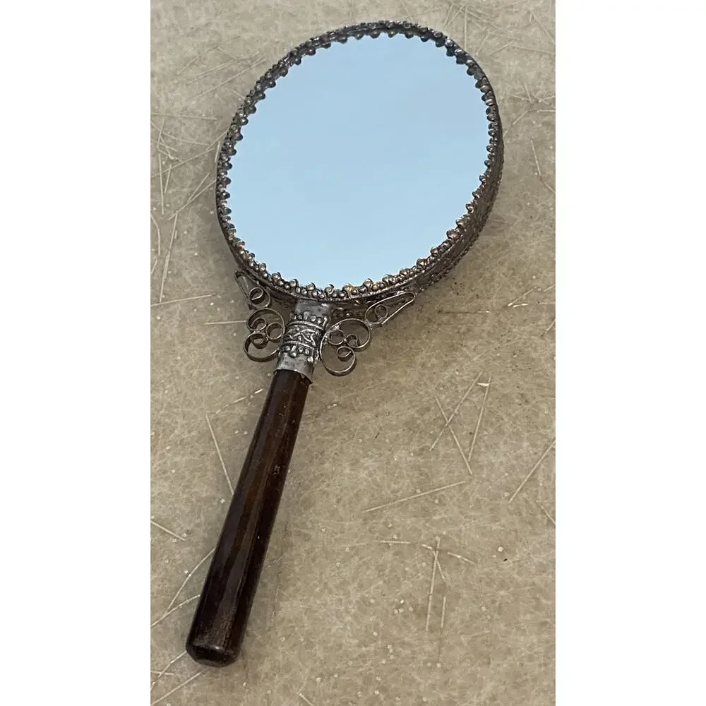 Antique Style Chinese Hand Mirror with Reticulated Jade Back and Handle 7.5